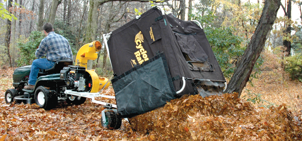 Just lift to unload the Cyclone Rake leaf collector