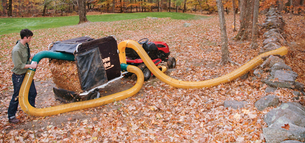 The Power Unloader removes the leaves from the leaf bagger