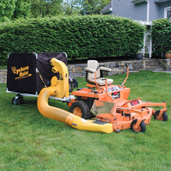 Cyclone Rake XL commercial lawn vacuum is also a great commercial leaf vacuum with a Scag-ZTR