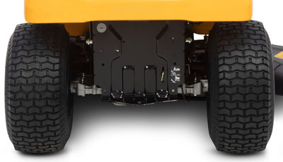 Rear of a traditional garden tractor with solid steel structure