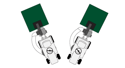 Diagram of a dual-pin Cyclone Rake towing as one rigid unit