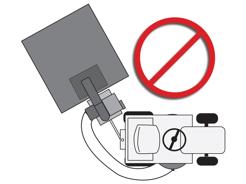 Illustration showing a lawn vacuum with a single pin hitch jackknifing as it turns